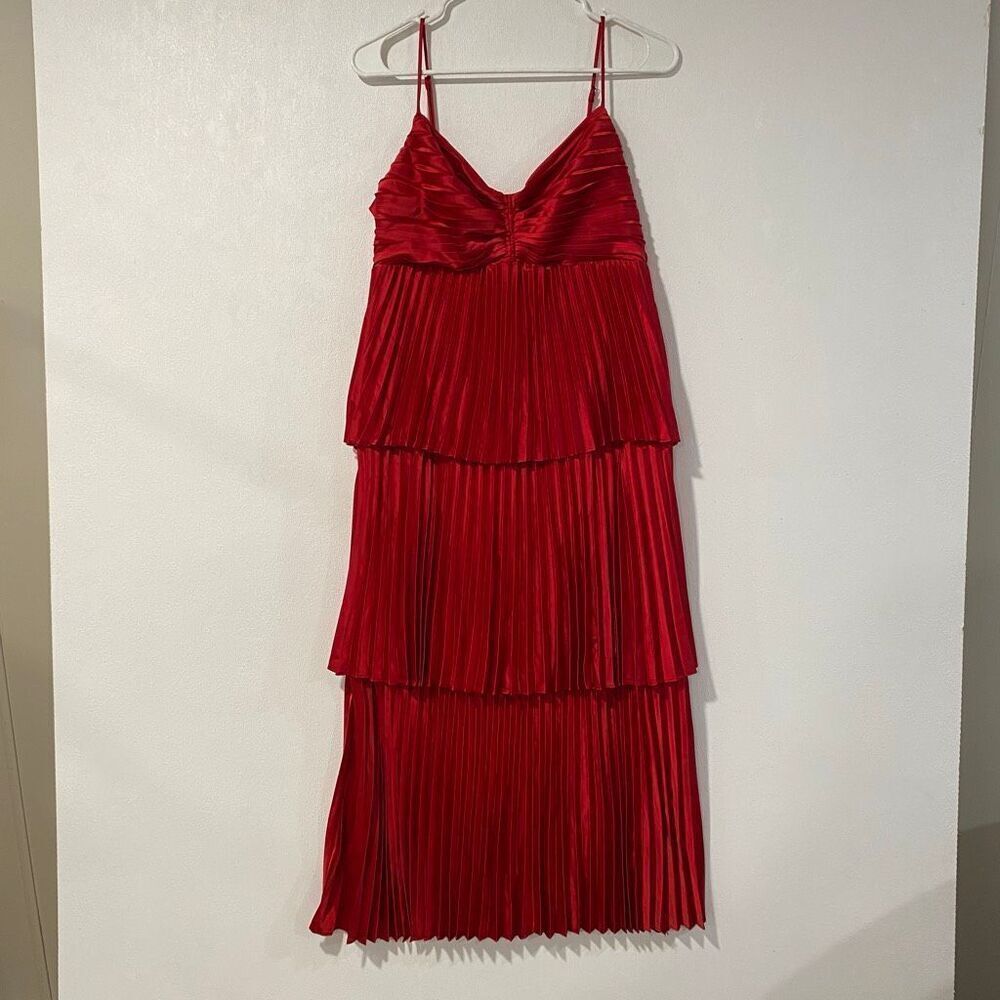 VICI Red Pleated Tiered Midi Dress Medium Spaghetti Strap Party Dress